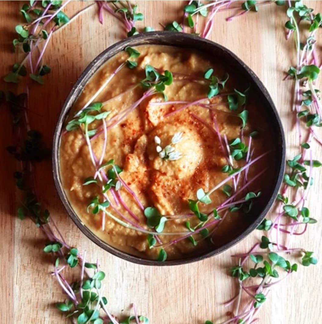 Classic Hummus with Red Cabbage Microgreens